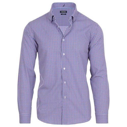 Nautica Slim Fit Mens Dress Shirts Long Sleeve Performance Polyester Fabric Wrinkle Free 4-Way Stretch