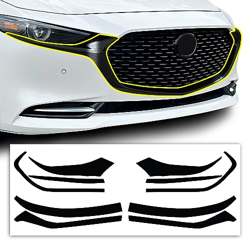 BOGAR TECH DESIGNS Front Chrome Delete Overlay Film Compatible with Mazda 3 2019-2025, Gloss Black