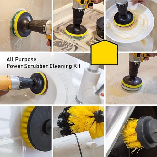 Image of 8Pcs Power Drill Scrubber Brush Set, Drill Brush Attachment Set, Scrubber Brush Scrub Pads for Bathroom Surfaces, Floor, Tub, Shower, Grout, Tile, (Without Drill Machine), (Pack of 1)