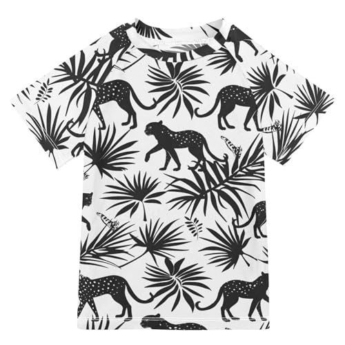 Boys Rash Guard Short Sleeve Swim Shirts for Boys Silhouettes of Leopards Sun Protection 7-8T