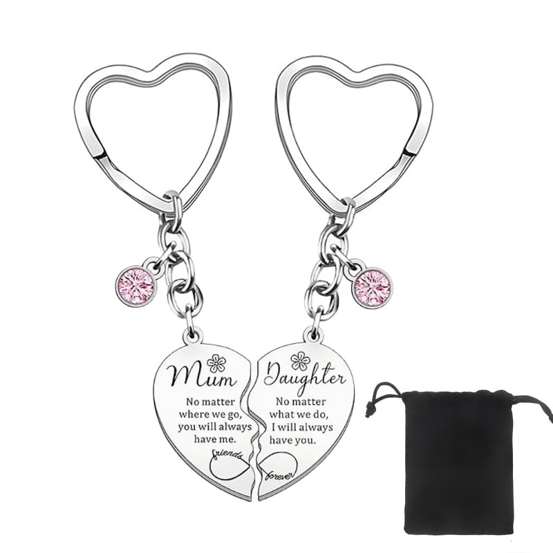 Azlanway Llavero de acero inoxidable para madre e hija, 2 unidades, regalo para mamá, regalo del día de la madre, regalo de cumpleaños para mamá, sentimental madre e hija, set de regalo