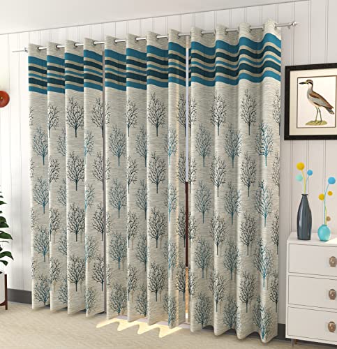 Image of HOME UTSAV 2 Piece Jute Blackout Heavy Jacquard Tree Curtains for Long Door 9 Feet, Aqua