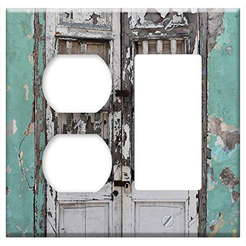 2-Gang, Outlet Rocker/GFCI Combination Wall Plate Cover - Door Gate Rustica Old Passepartout Rustic Wood