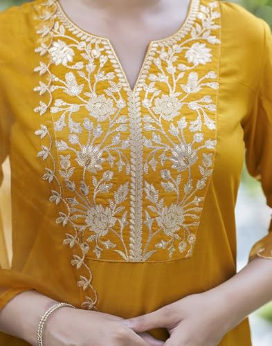 Image of SKYLEE Silk Blend Embroidery Straight Kurta Set with Dupatta