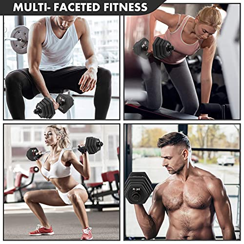 Zicjet 66Lbs Dumbbells Set, Adjustable Weights Solid Steel Dumbbells Pair for Adults Home Fitness Equipment Gym Workout Strength Training with Connecting for Men Women Used as Barbells(Black)