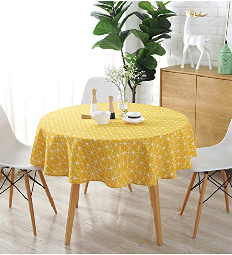 meioro Yellow Boho Table Cloth Round Cotton Linen Nordic Twill Tablecloths Wrinkle Free Fabric Checkerboard Stripe Table Cloths Rustic Cover for Kitchen Dining Party Outdoor Picnic(Round 60 Inch) by meioro - Image 2