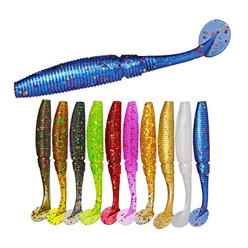 15 eñuelos Pesca ,cebos de Pesca Artificiales,Soft Pack Gusano Suave Señuelos,Cebo de cola en T,Artificiales De Silicona Pesca Cebos,Soft Gusano Lure Lure Set para pesca mar Agua dulce eñuelos.