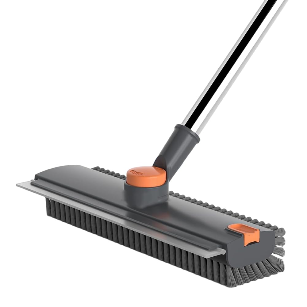 CTRLZS Squeegee Broom Floor Scrub Brush for Cleaning, Shower Scrubber for Tile Wall Deck Patio Grey Stiff Floor Brush
