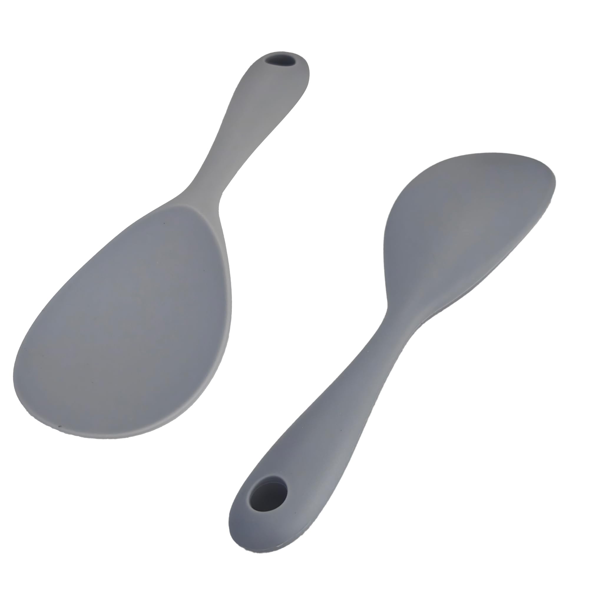 2PCS Silicone Rice Paddle, Non Stick Heat Resistant Kitchen Spoon Spatula Scooper for Rice Cooker Mashed Potato Soup Food Grade Grey