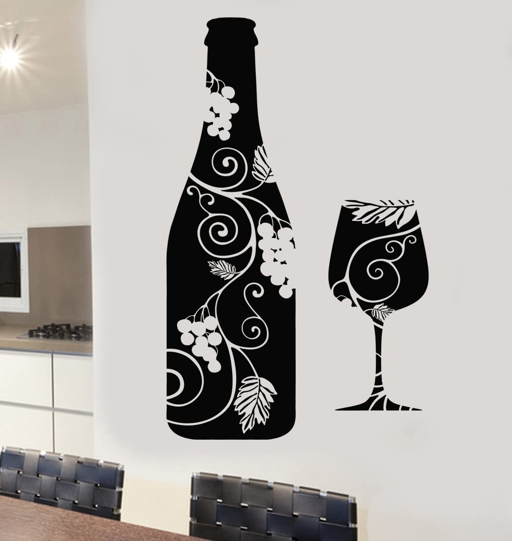 Hodge Creations Black Floral Wine & Grape Design Wall Sticker Art Vinyl Transfer Mural Decal By Hodge Creations® Choose Size Below - 60Cm