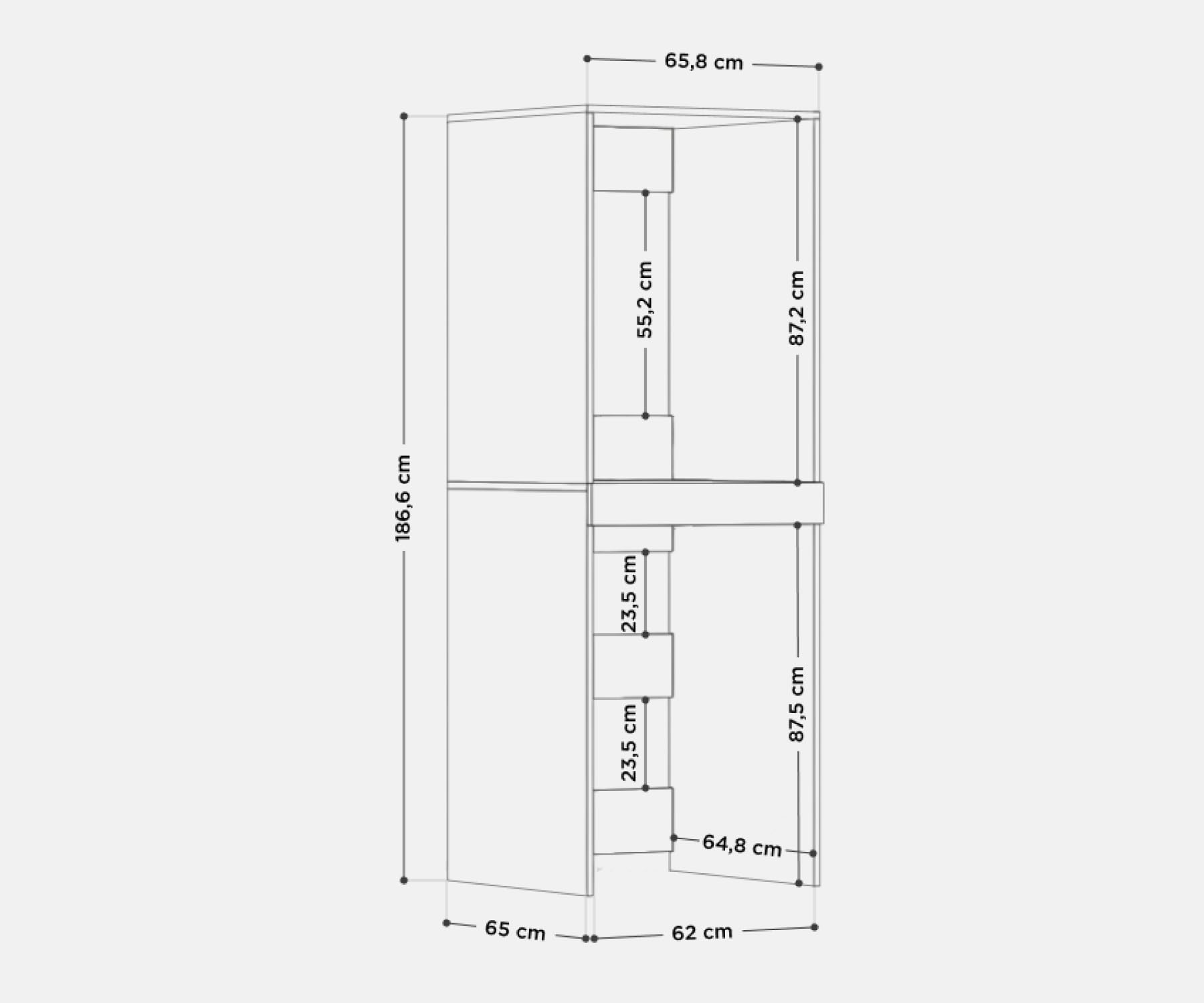 PLATAN ROOM Hochschrank Badschrank Waschmaschine Trockner Schrank Waschmaschinenschrank für Waschmaschine & Wäschetrockner Überbauschrank 187 x 65 x 66 cm Badregal (Weiß, 66 cm breit)