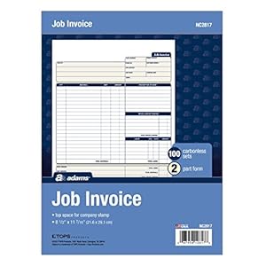 Adams Job Invoice Forms, 2-Part Carbonless, For Service and Repair Billing, 100 Individual Sets Per Pack (NC2817), White…