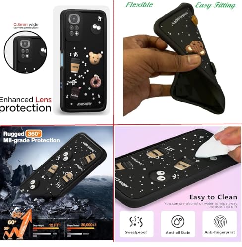 Image of Bintage Cute Fun Taddy Cartoon 3D Ball Milk Donut Coffee Cup Silicon Case Full Body & Camera Protection Back Cover Compatible for Mi Redmi Note 11 - Black