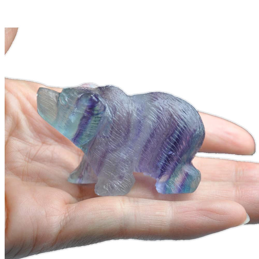 Aitelei Green,Purple Crystal Polar Bear Statue,Hand Carved Gemstone Rainbow Fluorite Polar Bear Decor Animal Carvings Figurines Crystal Healilng Stone For Home Decoration
