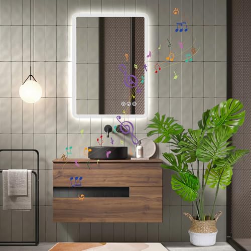 Miniatura 2 de Ratsamee Bluetooth Espejo Baño con Luz 50x70cm, Espejos de Baño con LED con Antivaho, Regulable, 3 Colores Luz, Función Memoria