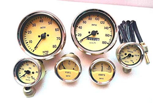 Smiths Chrome Gauge Kit – 80mm Speedo & Tacho, 52mm Temp, Oil, Volt, Fuel (km/h) – Vintage - View #2