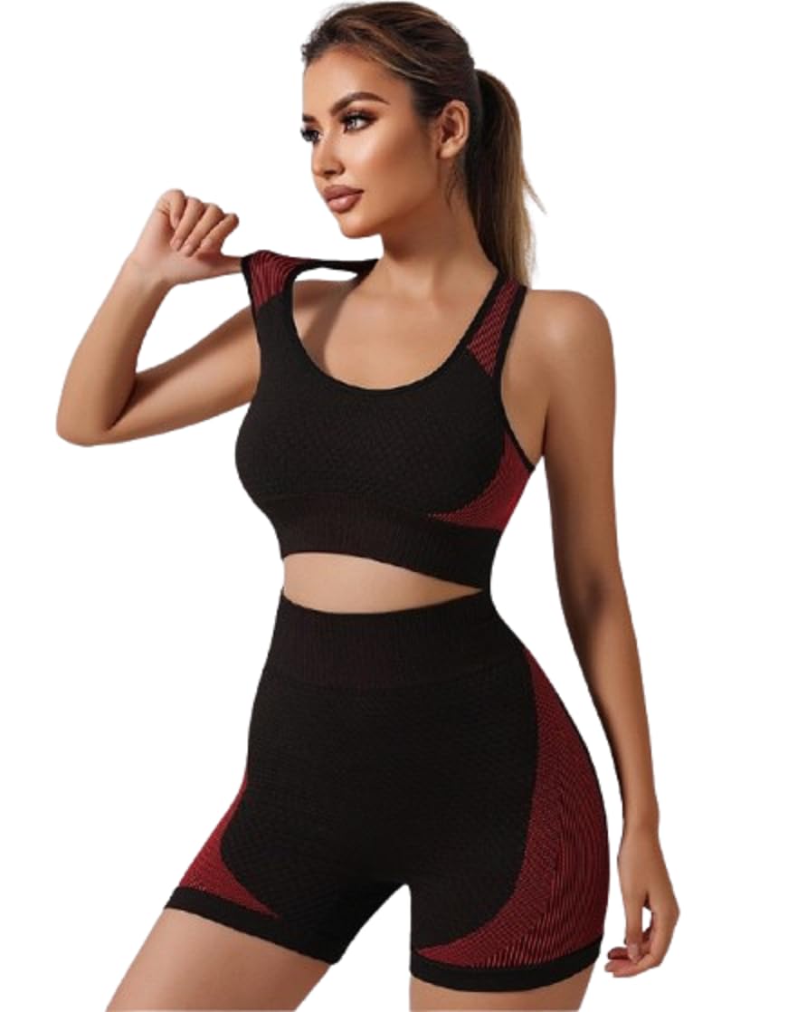 Combo Pack of Sports Bra & Shorts Gym Workout Set for Women Wire Free Padded Sports Bra with High Waist Shorts for Great Comfort Athleisure Yoga Wear-image-16