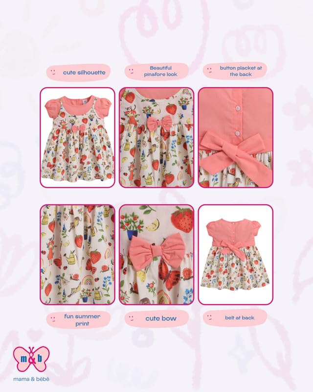 Image of Mama&Bebe Summer Dress for Girls with Cotton Soft Lining | Printed Fit & Flare Kids Outfit with Cute Bow Detail | Comfortable Breathable Party & Outing Dress for Toddlers and Little Girls