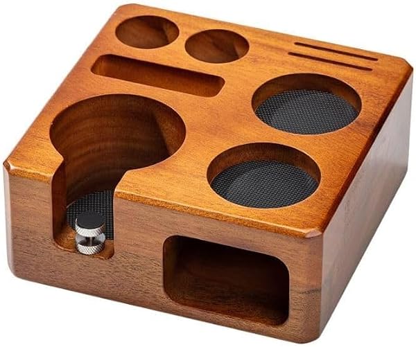 51/54mm Espresso Tamping Station for Walnut,Wooden Multi Function Storage Space Saving Espresso Accessories Organizer for Portafilter,Coffee Handles Adjustable Height,Non Slip Base by Qppxila - Used condition - CA$30.02