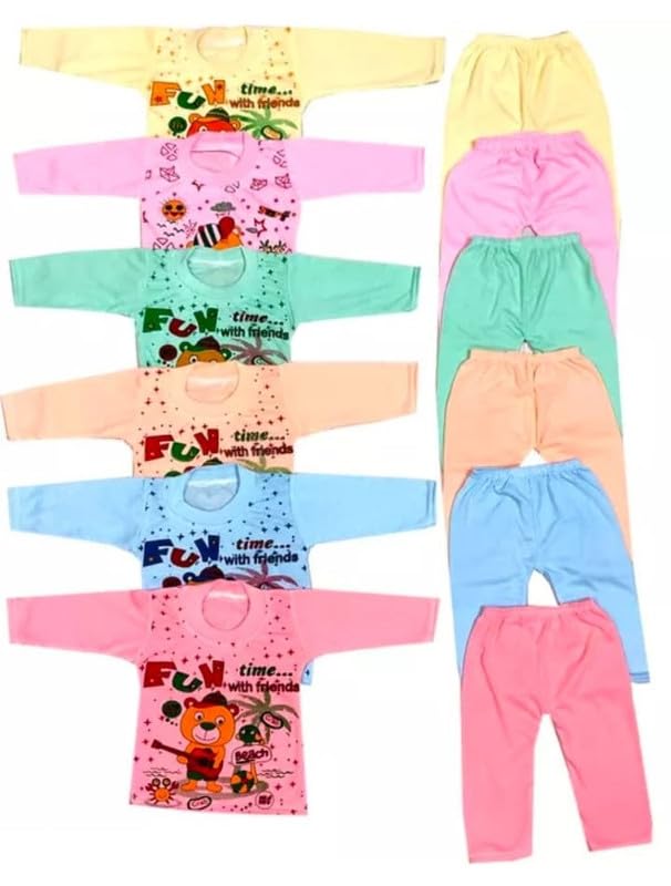 Baby Boy and Baby Girl Cotton Multicolor Full Sleeve Casual Dress T-Shirt Top and Pajama Pant Combo Pack of - 6-image-37
