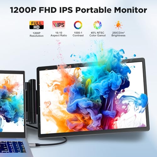 Image of Laptop Screen Extender, 14 inch 1200P FHD IPS Light & Portable Triple Monitor 16:10 for 13.3 inch-16 inch Laptops, USB-C & HDMI Plug & Play Monitor Extender with Metal Stand for Mac /Wins /Android /Chrome
