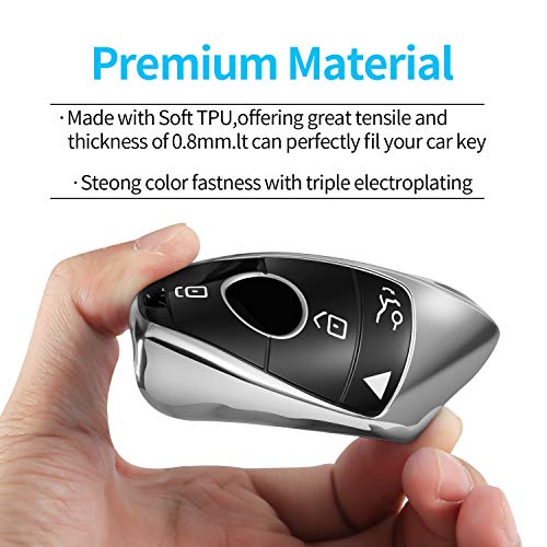 Image of Tukellen For Mercedes Benz Key Fob Car Key Cover,Special Soft TPU Key Case Protector Compatible With 2017-2023 E-Class 2018-2021 S-Class 2019-2023 A-Class C-Class G-Class-Silver