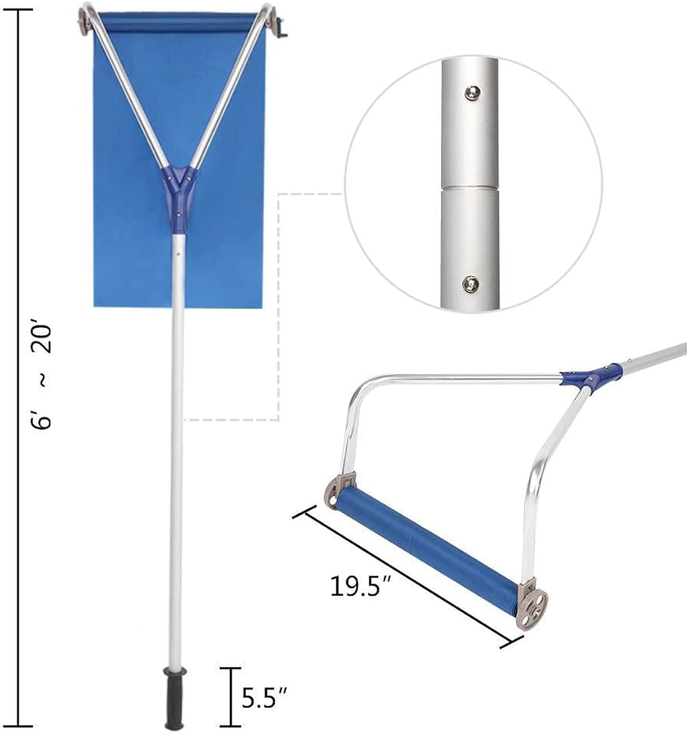 Snow Rake, Roof Snow Rake, Lightweight Snow Brush, Non-Scratching, Adjustable Length, Winter Snow Removal Tool