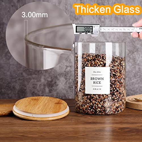Hhmjsm Large Glass Storage Jars With Airtight Bamboo Lid - 100 Fl Oz Thicken Kitchen Glass Food Storage Canister With 42 Pantry Labels - Big Clear Flour And Sugar Containers Farmhouse #TOP4