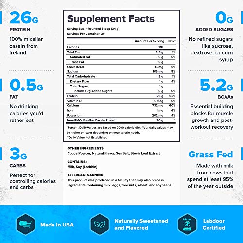 Legion Casein+ Chocolate Pure Micellar Casein Protein Powder - Non-Gmo Grass Fed Cow Milk, Natural Flavors & Stevia, Low Carb, Keto Friendly - Best Pre Sleep (Pm) Slow Release Muscle Recovery 2Lb #TOP2