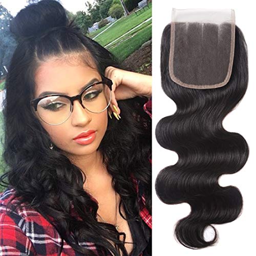MeiQin Brazilian Body Wave Lace Closure 16 inch Unprossesed Brazilian Virgin Hair 3 Part 4x4 Closure with Baby Hair Swiss Lace Natural Color Human Hair Extensions …