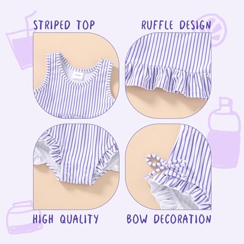 Image of HAPPYMA Baby Swimsuit Toddler Girl Bathing Suit Summer Stripe Bikini Set Beach Two Piece Swim Wear