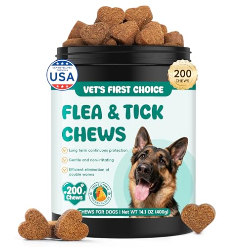 Flea and Tick Prevention for Dogs Chewable, Natural Flea and Tick Treatment Chews, 200 Soft Oral Dog Flea Supplement for Puppy & All Breeds