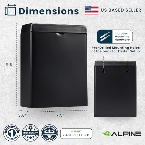 Image of Alpine Sanitary Napkin Receptacle - 2 Pack Wall Mounted Tampon Holder, Feminine Hygiene Trash Can for Bathroom Provides Clean & Odor-Free Restroom in Home, Office & Public Restrooms (Black)