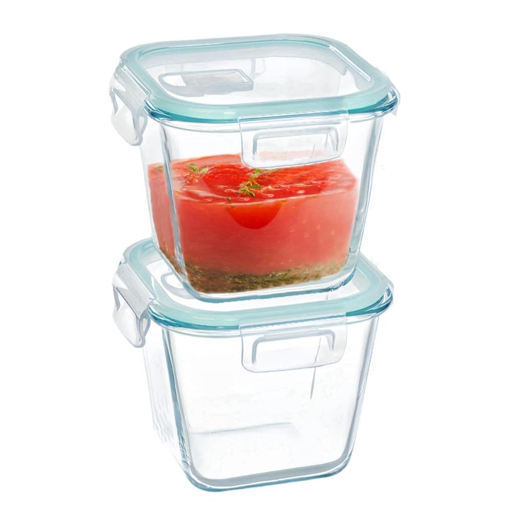 Aeetial 2PC Meal Prep Food Storage Containers; Reusable Glass Containers with Lids Airtight Freezer, Microwave & Oven Dishwasher-Safe Meal Prep Lunch Boxes 750ML Capacity (Glass, 2)