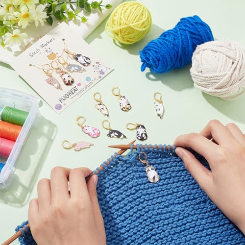 PLIGREAT 12 Pcs Colorful Cute Kitten Stitch Markers Knitting Locking Marker for Grandma Woman Weaving Sewing Quilting DIY Gifts Jewelry Making Accessories Crochet Markers with Lobster Claw Clasp - Image 4