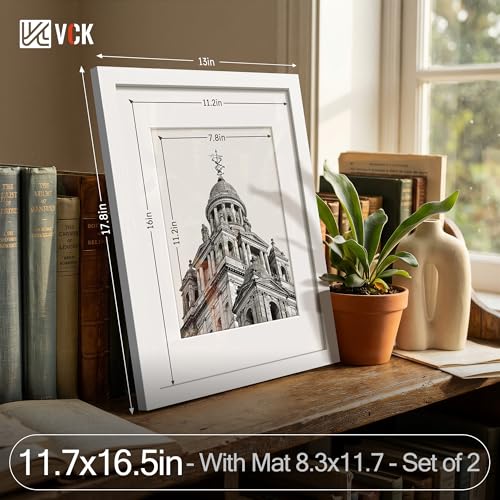 Image of VCK A3 Frame 2 Pack, White Wood, A4 Mat, Glass, for Picture, Poster, Art