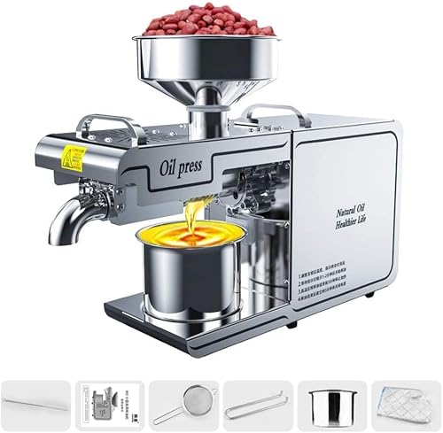 ASerZenith 635W Oil Press Machine Automatic Cold/Hot Nut Oil Extractor Stainless Steel Oil Expeller Easily Extract Nut Peanut Sesame Rapeseed Walnut Oil Commercial Home