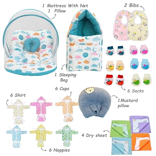 Image of Infantbond 72 in 1 New Born Baby Summer Complete Daily Items Combo | Baby Gift Set | New Born Gift set | Infant Combo set | Baby Hospital Bag for Newborn | New Born Essentials | Infant Clothes (0-6 Months) (Spiral Pista)