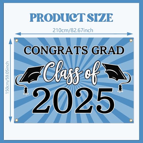 Image of Congrats Grad Class of 2025 Backdrop Banner Light Blue Class of 2025 Banner Backdrop Graduation 2025 Background Sign for Graduation Party Supplies Graduation Decorations 2025 (Light Blue)