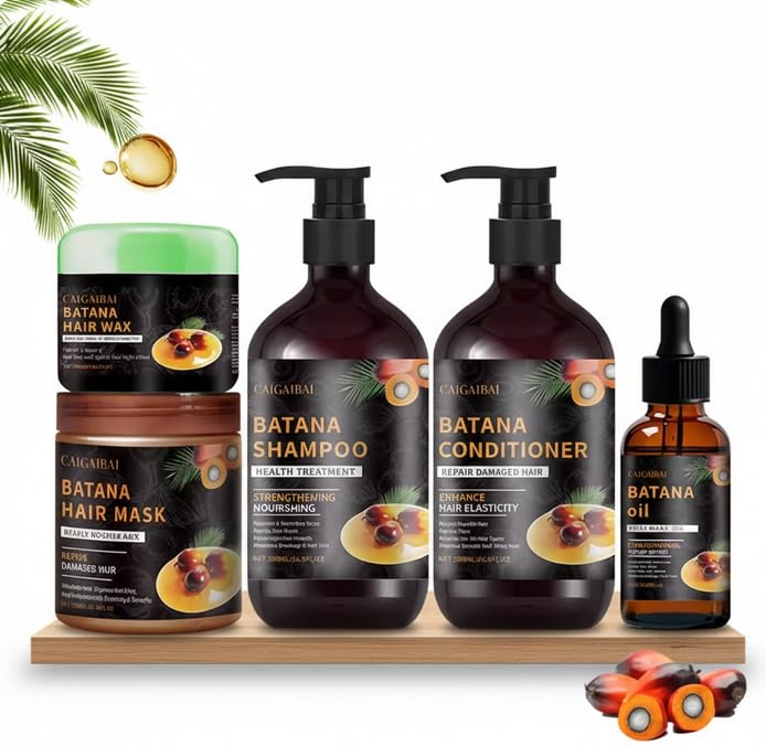 Batana Oil Hair Growth 5 piece Kit - Strengthening Shampoo & Conditioner, Deep Repair Mask, Pure Batana Oil and Hair Wax for Damage Repair & Hair Regrowth.