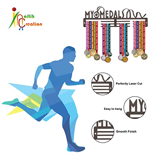 Image of NAITIK CREATION Medal Hanger for Wall - Medal Holder Display Hanger | Holds Up to 65 Medals | Sports Medal Display | Medals Hanger | Premium Antique Golden (My Medal)