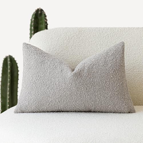 Image of Foindtower Textured Boucle Throw Pillow Covers Accent Solid Lumbar Pillow Cases Cozy Soft Decorative Couch Cushion Case for Chair Sofa Bedroom Living Room Home Decor, 12 x 20 Inch,Neutral Grey