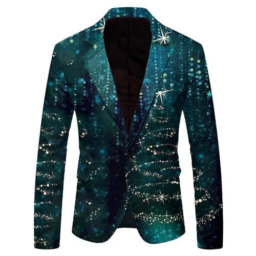 ZYXTIM Men's Christmas Party Blazer Wine Glass Ugly X-Mas Novelty Print Sequins Tuxedo Suit Jacket One Button Lapel Jacket