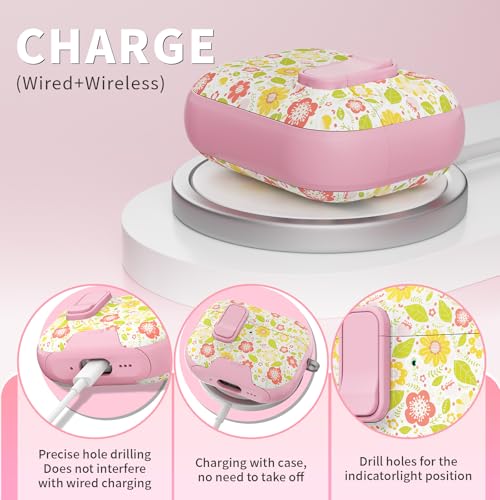 Image of for AirPods Pro 3 Case with Lock & Phone Stand,Cute Floral Pattern Style | PC & TPU Dual Layer Protective Cover with Keychain & Cleaner Pen for Apple AirPod Pro 3rd Generation Women (Rhubarb Petals)