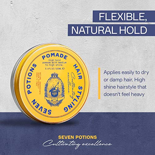 Seven Potions Men's Natural Pomade — Natural, Water-Based, High Shine, High Hold Hair Styling Product — 100% Vegan, Cruelty Free (100ml) - Image 4