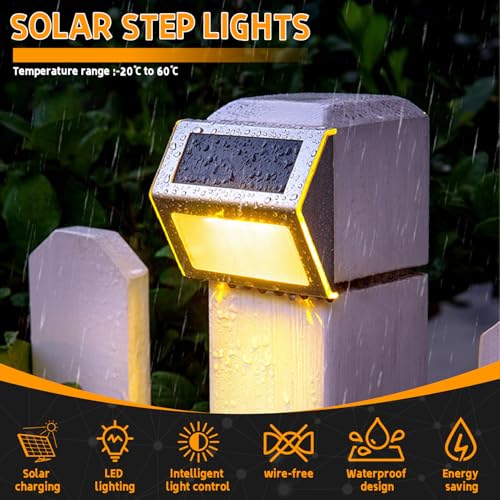 12 Pack Solar Step Lights for Outside, Solar Stair Lights Waterproof IP 65, Led Outdoor Deck Lights,Solar Lights for Garden Stair Patio Deck Yard Front Step Front Porch,Warm White by QINGYA - Image 4