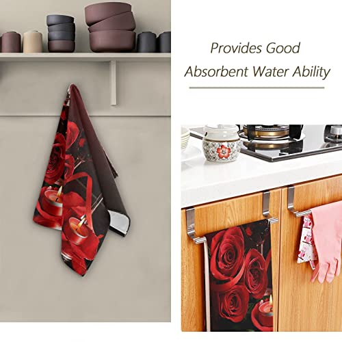 Red Wine Hand Towels For Bathroom Set Of 2 Red Rose Romantic Decorative Heart On Black Background Luxury Towels 16"X28" Soft Absorbent Bathroom Hand Towel For Face,Gym,Spa,Kitchen Dish Tea Towels #TOP6