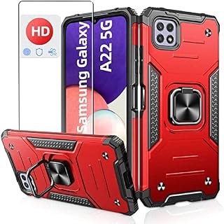 Jshru for Samsung A22 5G Case with Screen Protector,A22 5G 8FT Military Grade Anti-Scratch and Shockproof Cover,[Camera Protection] and Ring Kickstand Case for Samsung Galaxy A22 5G,Black