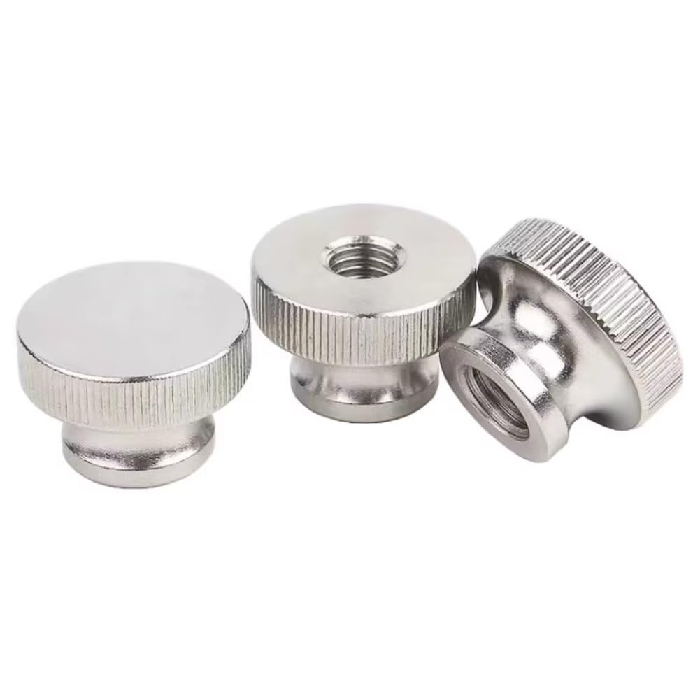 M6 Dadi Zigrinata a Testa Alta in Acciaio Inox (Foro Passante) Dadi da Pollice Manopole Rotonde (4 Pezzi)