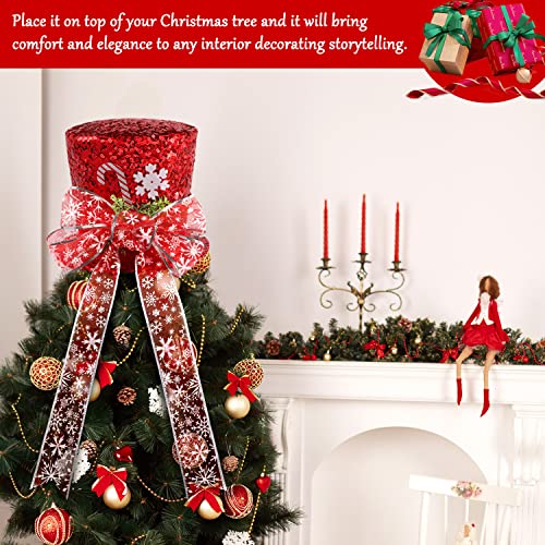 Lhmtqvk Christmas Tree Topper Hat, Black Top Hat With Bow And Lengthened Ribbon - Tree Topper Christmas Decorations For Xmas Holiday Winter Party Ornament Supplies (Red Sequins) #TOP4